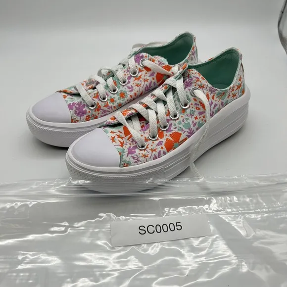 Converse All Star Shoes Kids Size 4 Platform Floral Canvas Low Top Sneakers