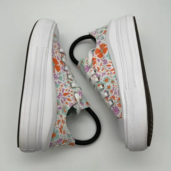 Converse All Star Shoes Kids Size 4 Platform Floral Canvas Low Top Sneakers