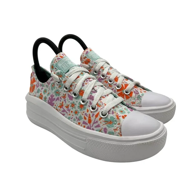Converse All Star Shoes Kids Size 4 Platform Floral Canvas Low Top Sneakers