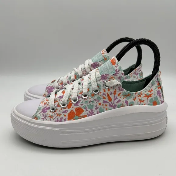 Converse All Star Shoes Kids Size 4 Platform Floral Canvas Low Top Sneakers