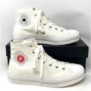 Converse All-Stars ivory embroidery high top sneakers size 4 1/2