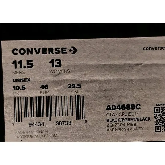 Converse Chuck Taylor All Star Cruise Hi Top A04689C Black Mens Sz 11.5 Platform