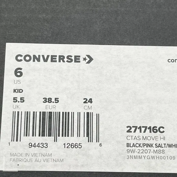 Converse Chuck Taylor All Star Move Youth Girls Platform Sneakers Size 6 Black