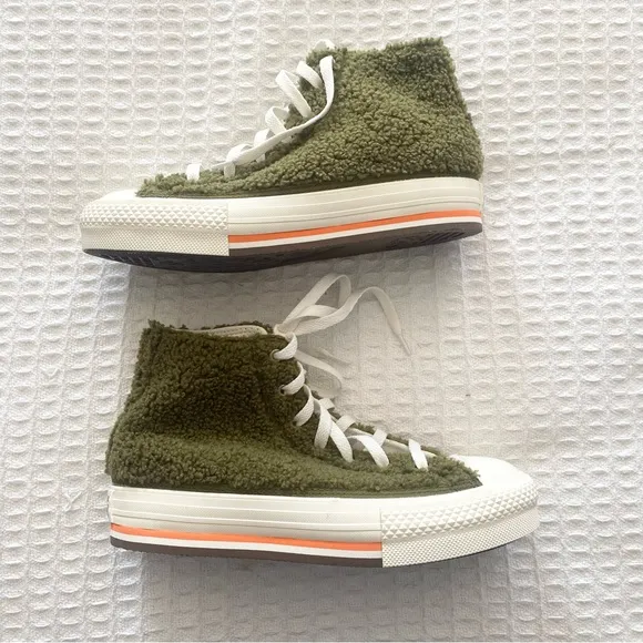 Converse Chuck Taylor All Star Sherpa EVA Platform High Dark Moss Bold Mandarin