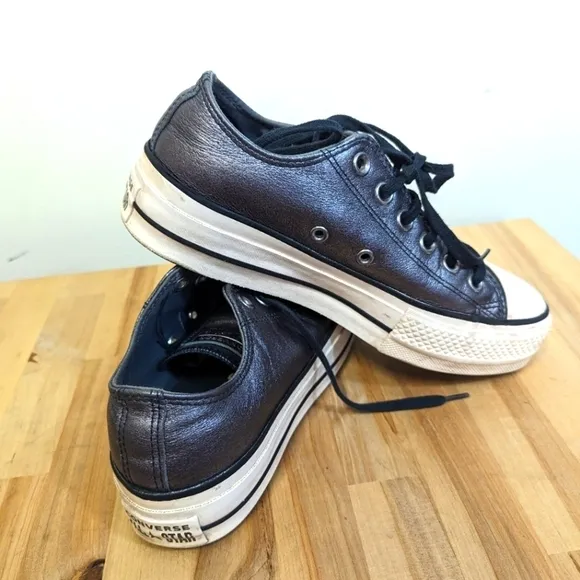 Converse Chuck Taylor Metallic Grey Platform Sneakers Low Top 6.5