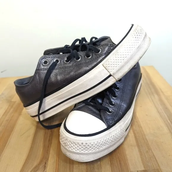 Converse Chuck Taylor Metallic Grey Platform Sneakers Low Top 6.5