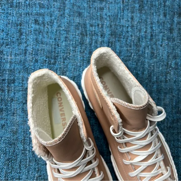 Converse CTAS 2X Platform High Cozy Sherpa Sneakers in Vachetta Beige