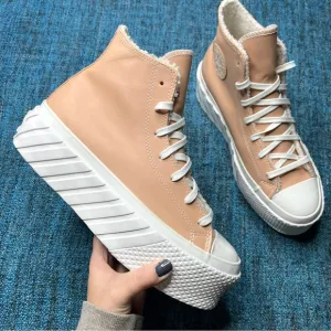 Converse CTAS 2X Platform High Cozy Sherpa Sneakers in Vachetta Beige