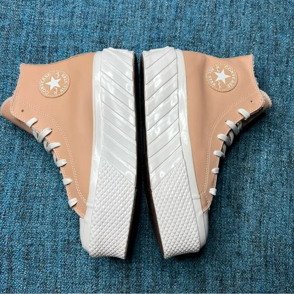 Converse CTAS 2X Platform High Cozy Sherpa Sneakers in Vachetta Beige