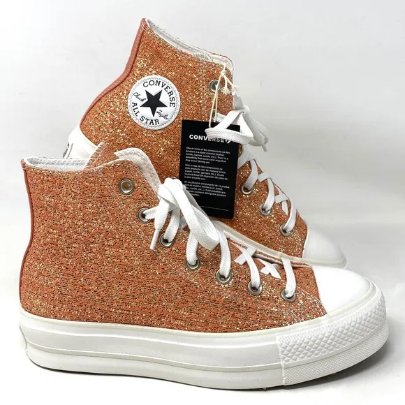 Converse CTAS Lift Platform High Top Gold Women Canvas Size Sneakers 570984C