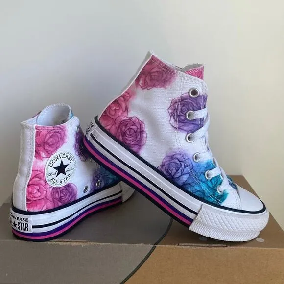 Converse High Top Platform Water Color Rose Kids Sneakers AO3353C- SZ 13 C