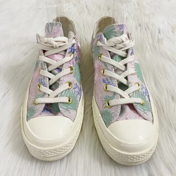 Converse Pink/Cream Chuck Taylor All Star Low Top Sneakers w Floral Embroidery