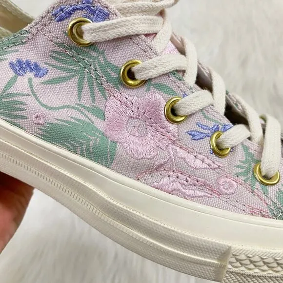 Converse Pink/Cream Chuck Taylor All Star Low Top Sneakers w Floral Embroidery