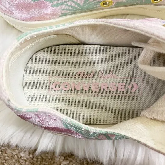 Converse Pink/Cream Chuck Taylor All Star Low Top Sneakers w Floral Embroidery