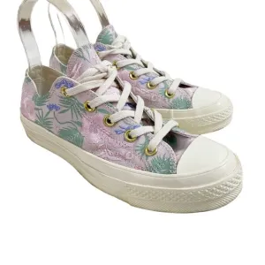 Converse Pink/Cream Chuck Taylor All Star Low Top Sneakers w Floral Embroidery