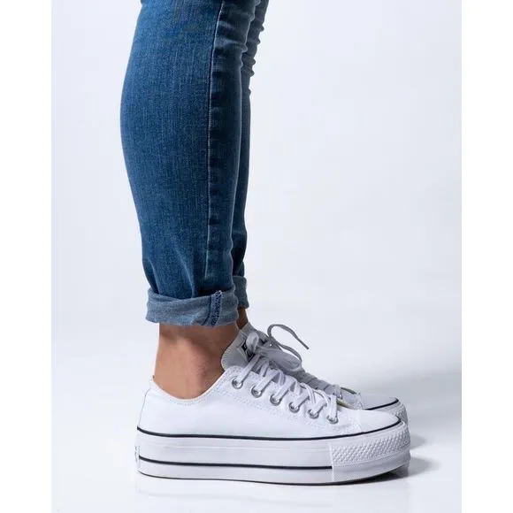 Converse Plain Lace-Up Rubber Sole Sneakers Women White