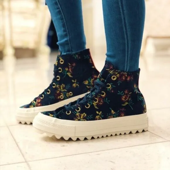 Converse Platform CTAS Lift Ripple Obsidian Navy Floral Sneakers, Women’s Size 7