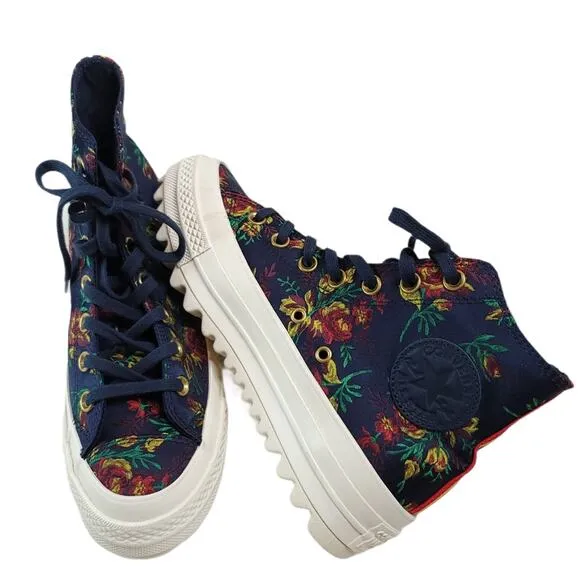 Converse Platform CTAS Lift Ripple Obsidian Navy Floral Sneakers, Women’s Size 7