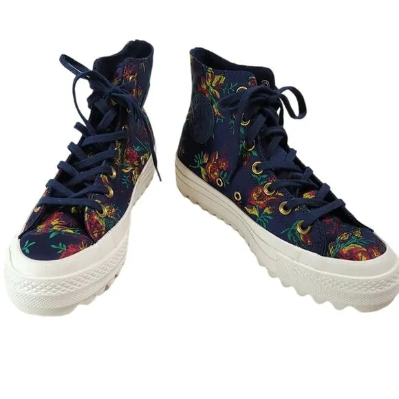 Converse Platform CTAS Lift Ripple Obsidian Navy Floral Sneakers, Women’s Size 7