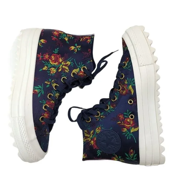 Converse Platform CTAS Lift Ripple Obsidian Navy Floral Sneakers, Women’s Size 7