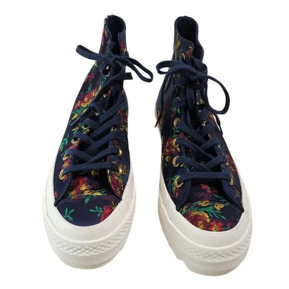Converse Platform CTAS Lift Ripple Obsidian Navy Floral Sneakers, Women’s Size 7