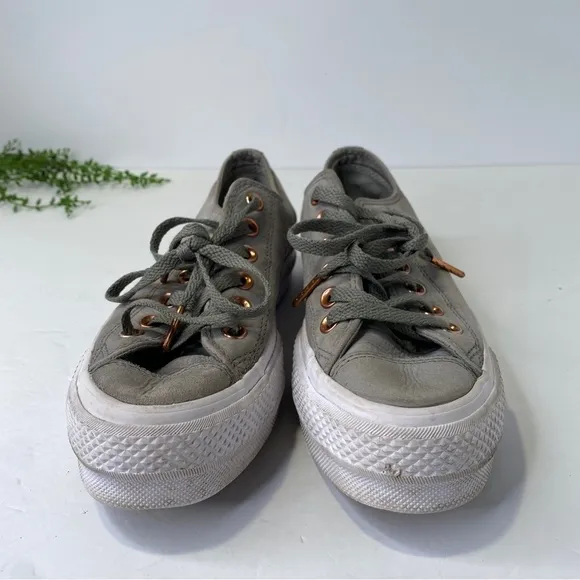 Converse Platform Suede Leather Green Grey Lace Up Low Top Sneakers Size 6.5M