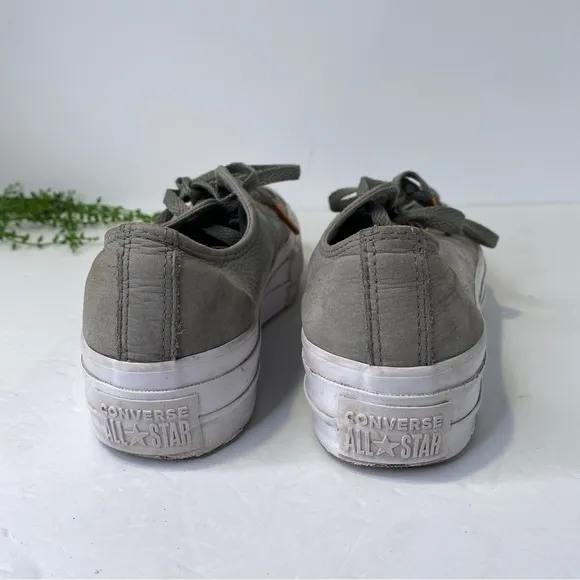 Converse Platform Suede Leather Green Grey Lace Up Low Top Sneakers Size 6.5M