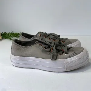 Converse Platform Suede Leather Green Grey Lace Up Low Top Sneakers Size 6.5M