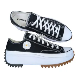 Converse Run Star Hike Low Top Daisy Black White Gum Canvas Platform M10/W11.5