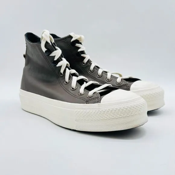 Converse Shoes Womens 9 Gray Leather High Top Sneakers Platform Canvas All Star