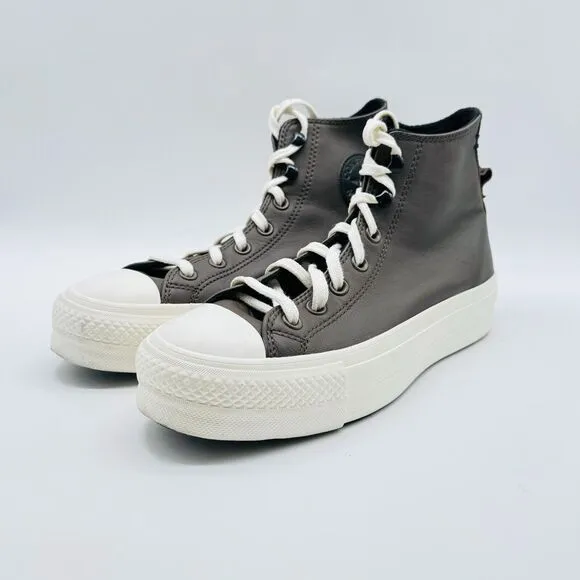 Converse Shoes Womens 9 Gray Leather High Top Sneakers Platform Canvas All Star