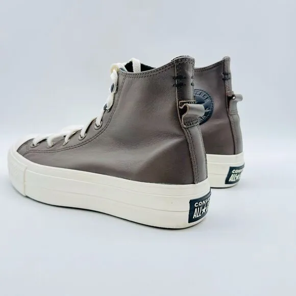 Converse Shoes Womens 9 Gray Leather High Top Sneakers Platform Canvas All Star