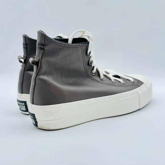 Converse Shoes Womens 9 Gray Leather High Top Sneakers Platform Canvas All Star