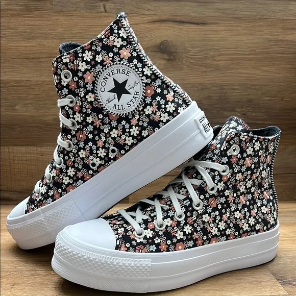 Converse Women's Floral High-Top Sneakers - Black and White