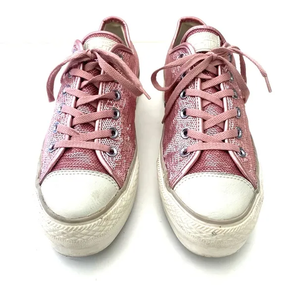 Converse Women’s Pink Sequin CTAS Low Top Platform Sneakers