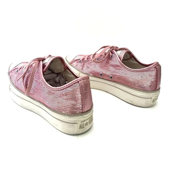 Converse Women’s Pink Sequin CTAS Low Top Platform Sneakers