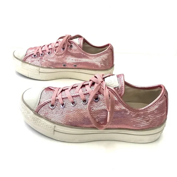 Converse Women’s Pink Sequin CTAS Low Top Platform Sneakers