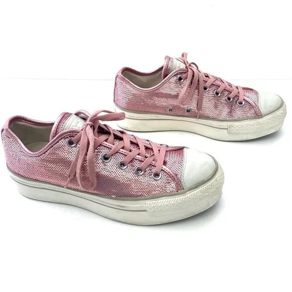Converse Women’s Pink Sequin CTAS Low Top Platform Sneakers
