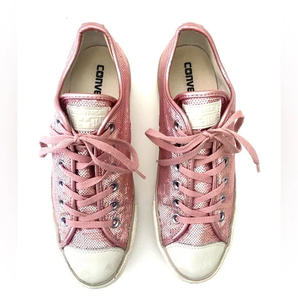 Converse Women’s Pink Sequin CTAS Low Top Platform Sneakers