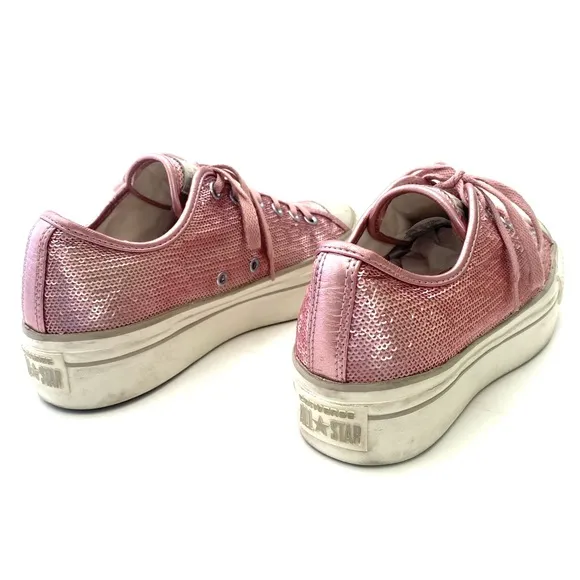 Converse Women’s Pink Sequin CTAS Low Top Platform Sneakers