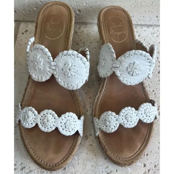 COPY - Jack Rogers Shelby White Leather Wedge Espadrille Slip On Sandals Size 8…