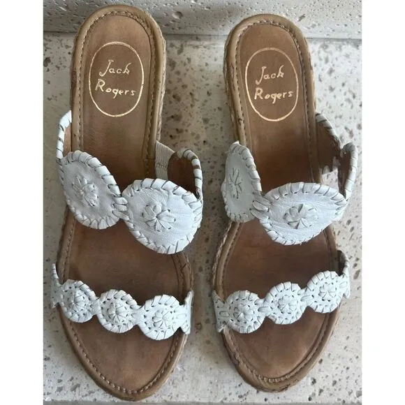 COPY - Jack Rogers Shelby White Leather Wedge Espadrille Slip On Sandals Size 8…