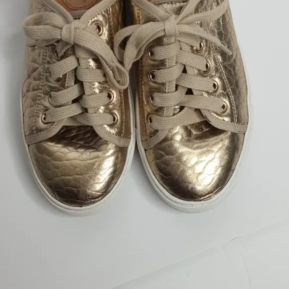 Corso Como Simone Gold Pebbled  Textured Leather Lace Up Sneakers - Size 6 Women