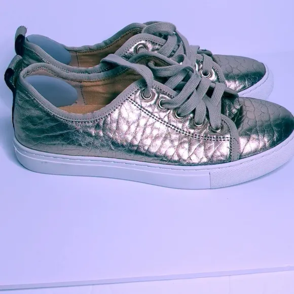 Corso Como Simone Gold Pebbled  Textured Leather Lace Up Sneakers - Size 6 Women