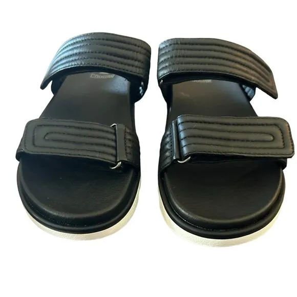 Cougar Nina Leather Lightweight Slip On Adjustable  Sandals Black NEW Size 8.5