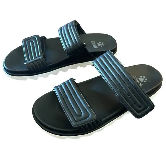 Cougar Nina Leather Lightweight Slip On Adjustable  Sandals Black NEW Size 8.5
