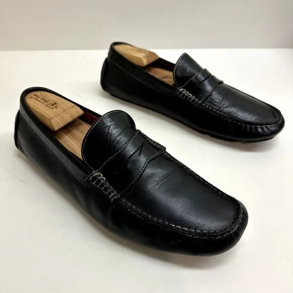 Crockett &amp; Jones Black Calf Leather Penny Loafer Driving Shoes Size US 10 / UK 9