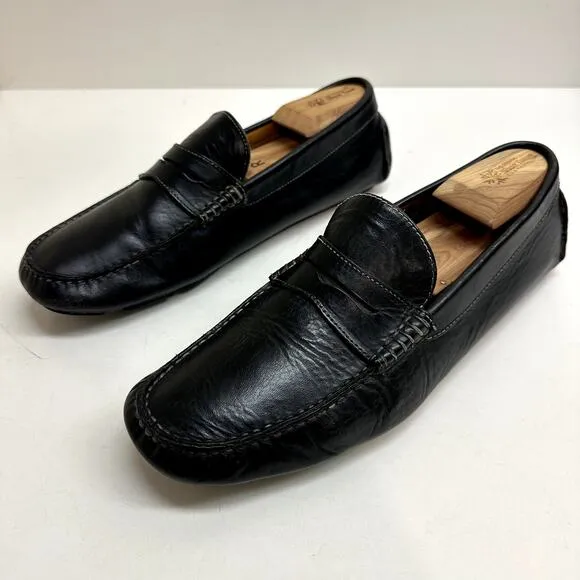 Crockett &amp; Jones Black Calf Leather Penny Loafer Driving Shoes Size US 10 / UK 9