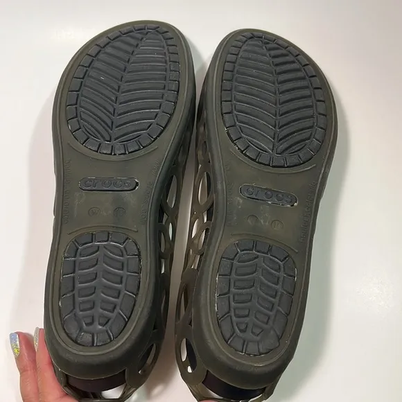 CROCS Adrina Ballet Open Toe Slip On Flats Gray Espresso Brown Size 10