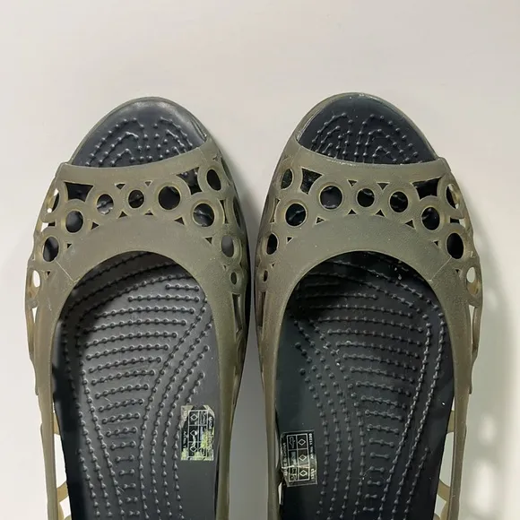CROCS Adrina Ballet Open Toe Slip On Flats Gray Espresso Brown Size 10
